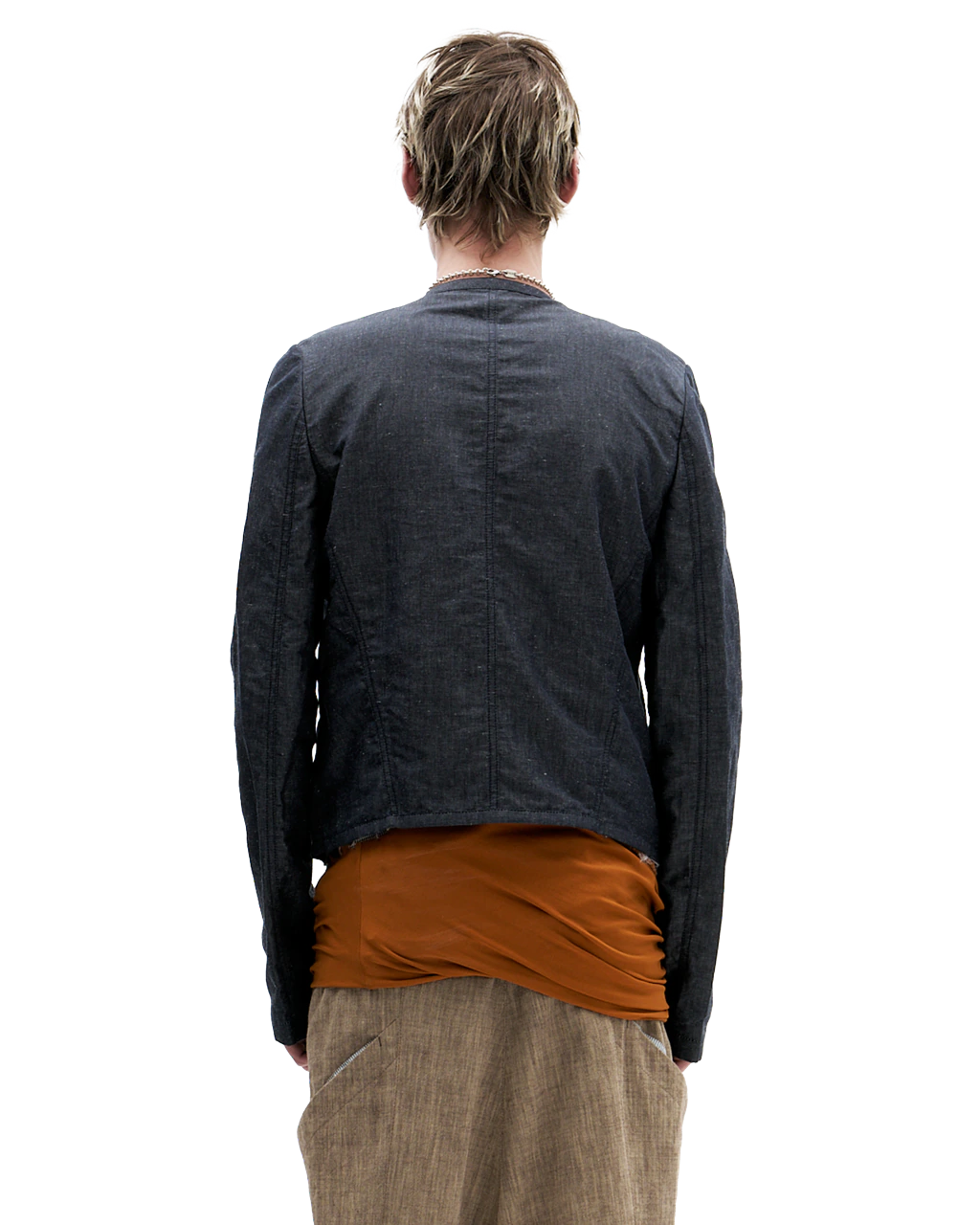 NAVY PLEATED DENIM JACKET