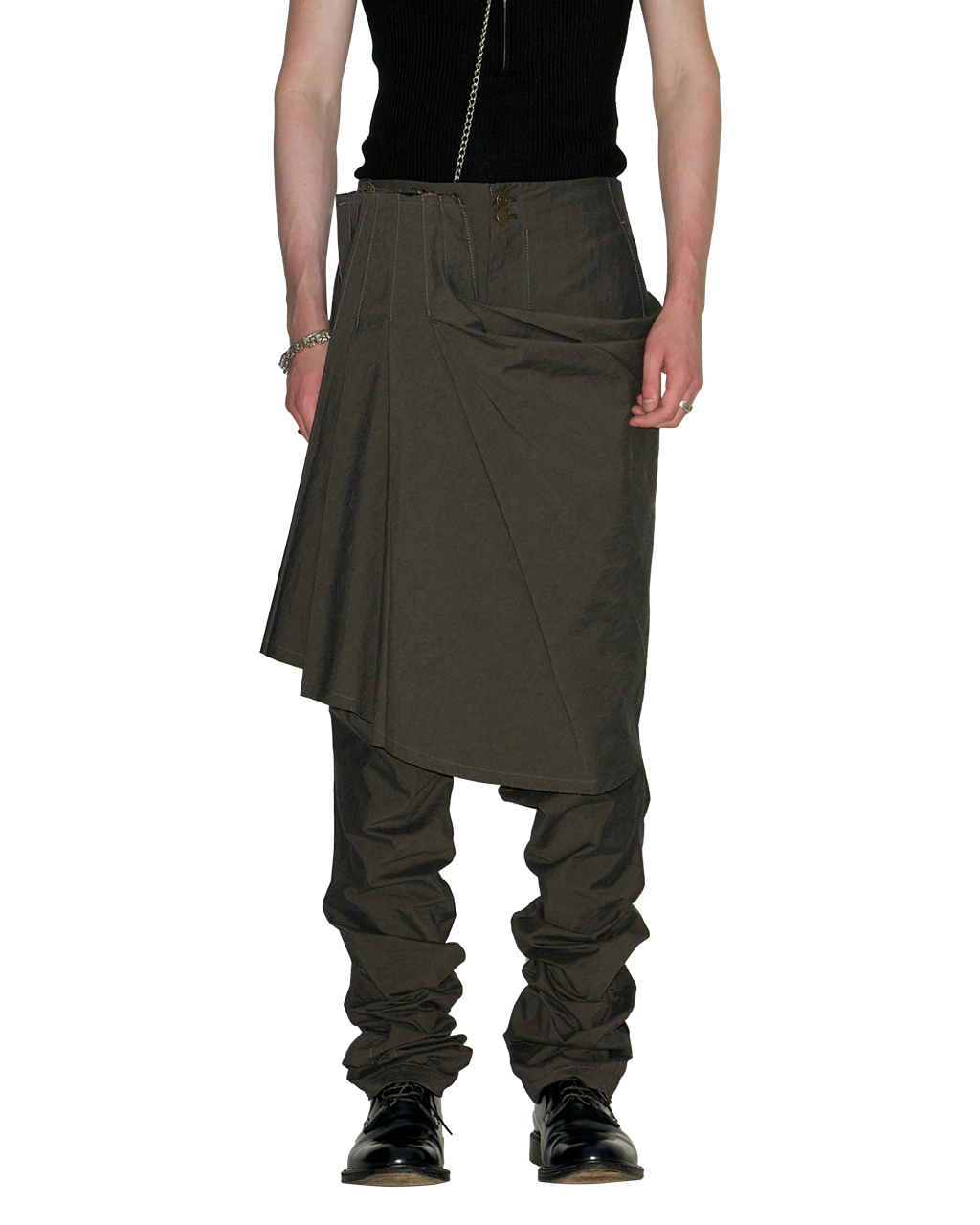 SLIM TROUSERS WITH DRAPED SKIRT