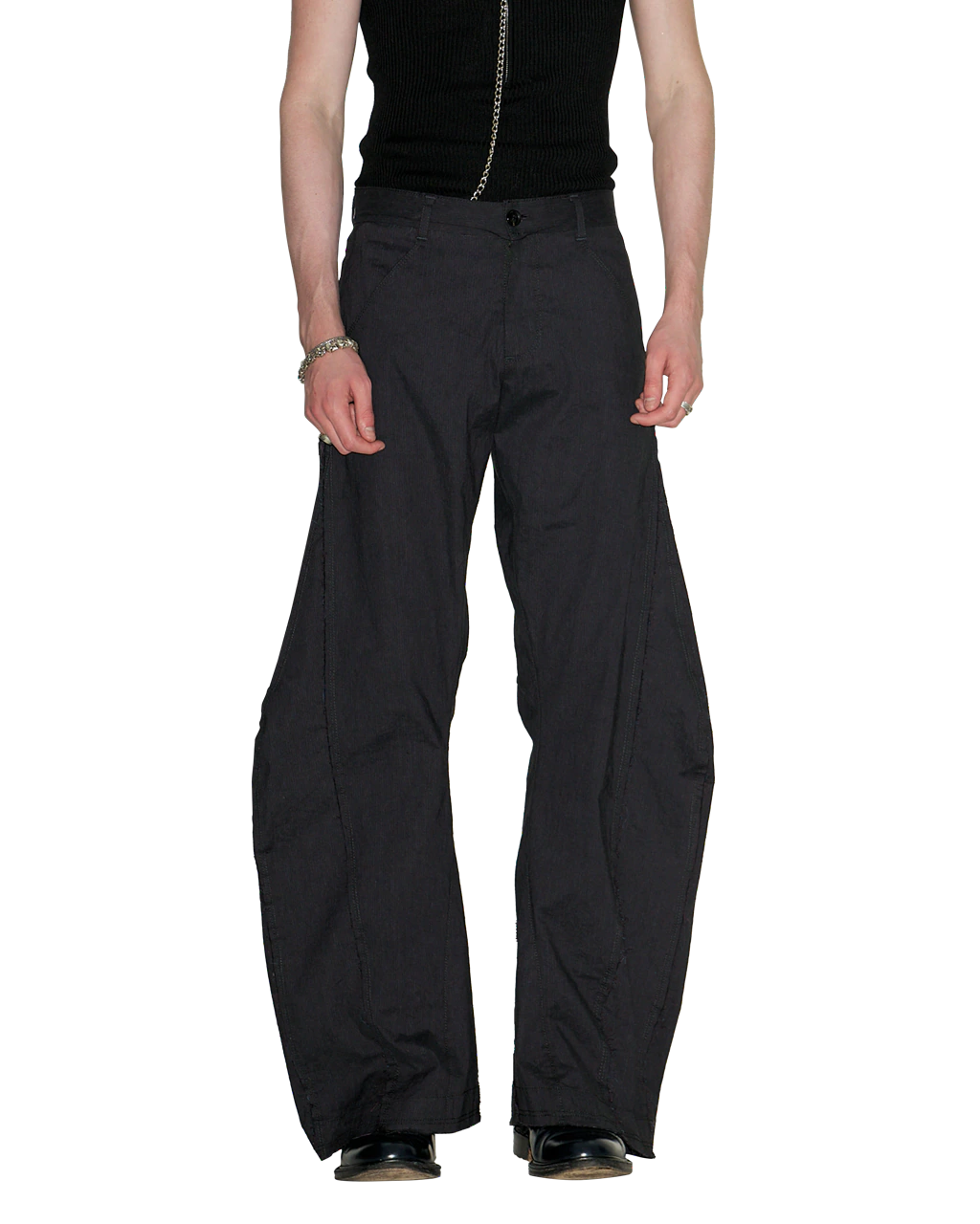 NAVY WIDE-LEG TROUSERS