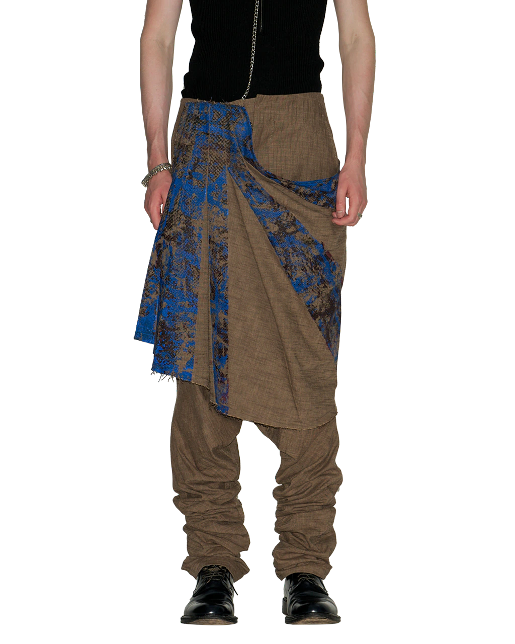 GRAPHIC TROUSERS WITH DRAPED SKIRT