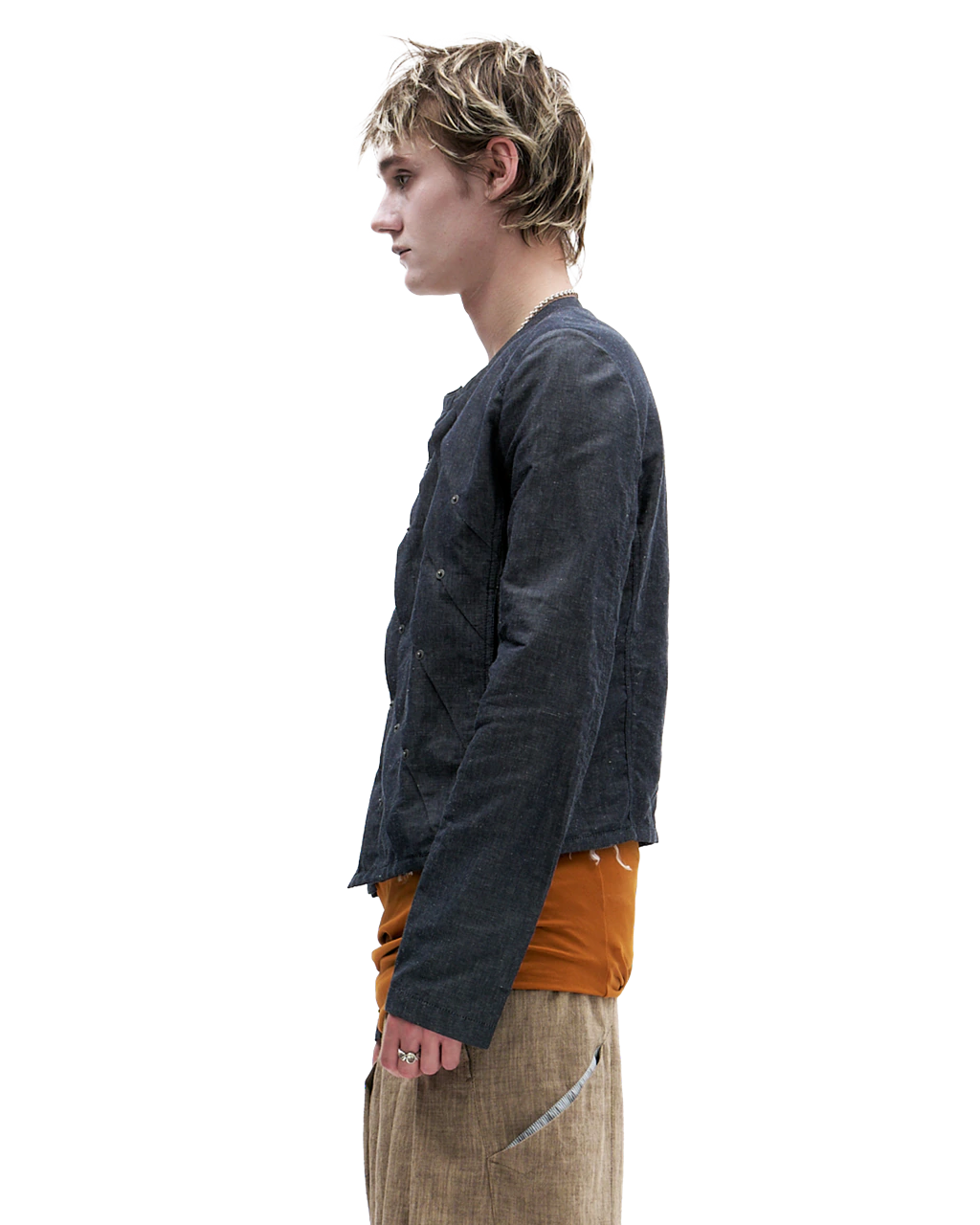 NAVY PLEATED DENIM JACKET