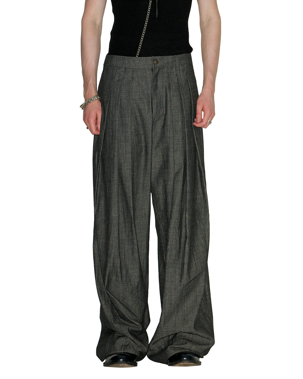 GREY PLEATED BAGGY JEANS