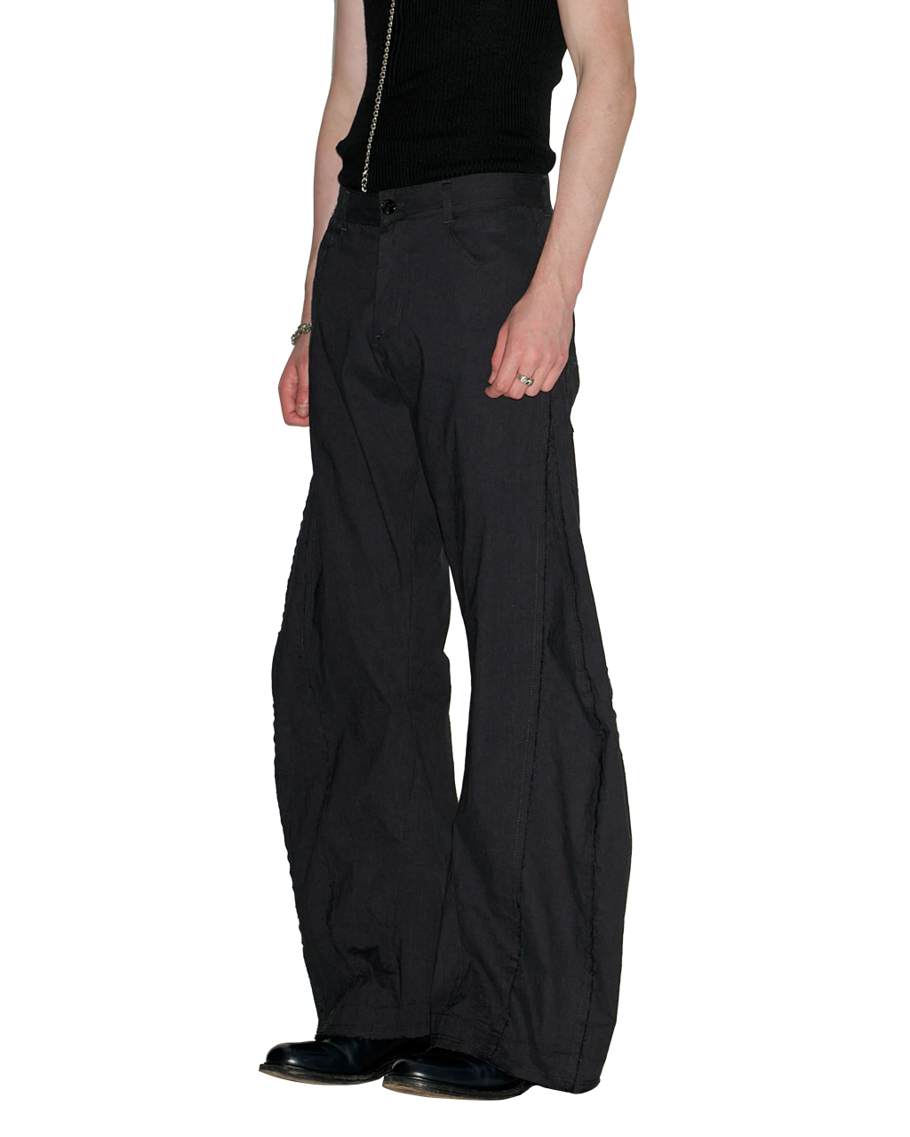 NAVY WIDE-LEG TROUSERS