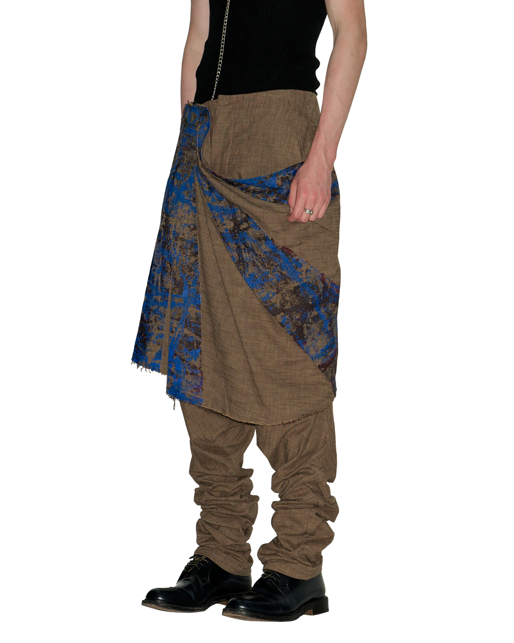 GRAPHIC TROUSERS WITH DRAPED SKIRT