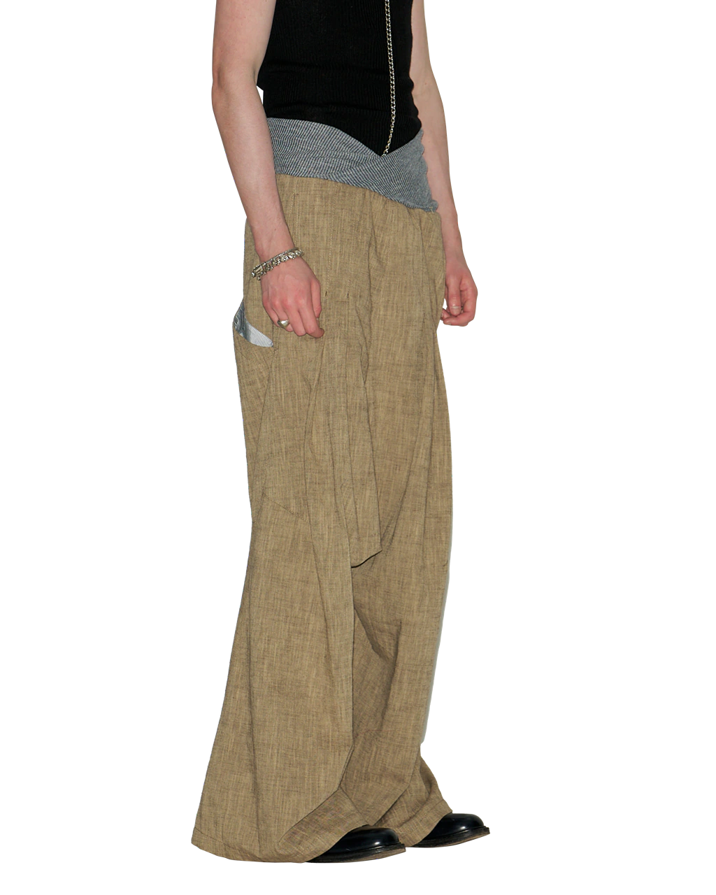 KHAKI DROP-CROTCH TROUSERS